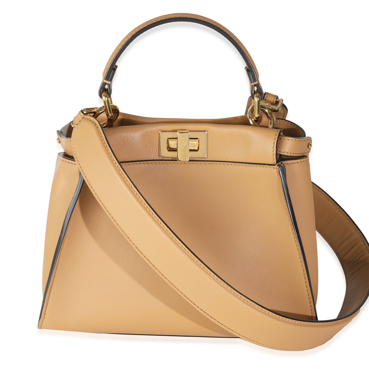 Fendi Miele Scuro Nappa Petite Peekaboo I SEE U Satchel Handbag bv