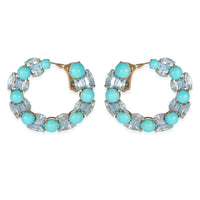 Etho Maria White Gold & Yellow Gold Turquoise and Blue Topaz Hoop Earrings fv