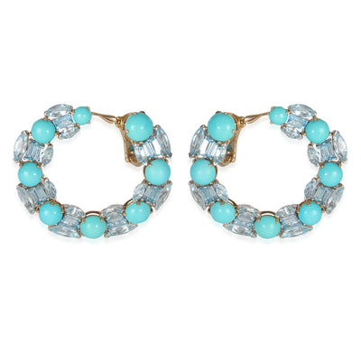 Etho Maria White Gold & Yellow Gold Turquoise and Blue Topaz Hoop Earrings fv