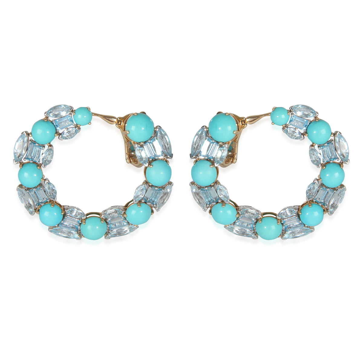 Etho Maria White Gold & Yellow Gold Turquoise and Blue Topaz Hoop Earrings fv
