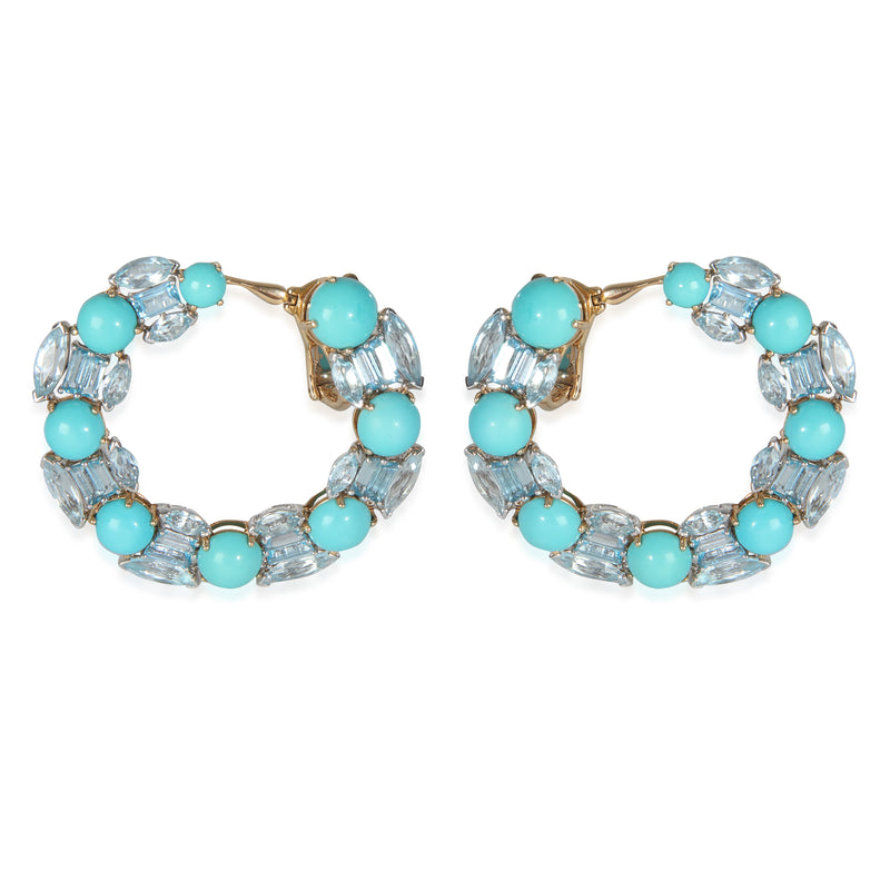 Etho Maria White Gold & Yellow Gold Turquoise and Blue Topaz Hoop Earrings fv
