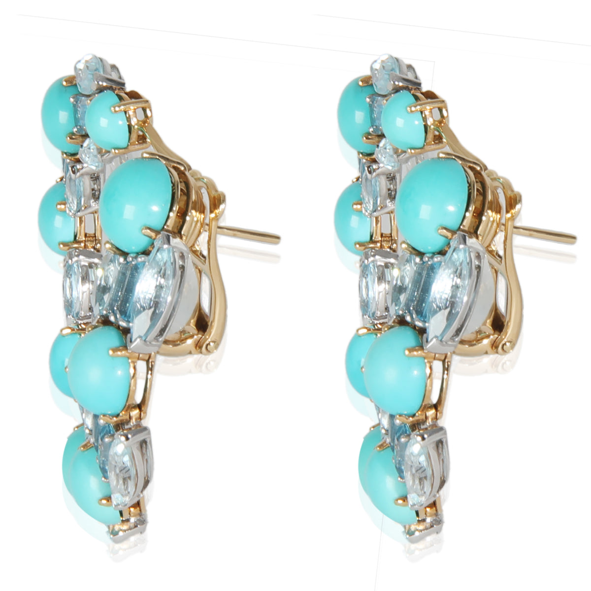 Etho Maria White Gold & Yellow Gold Turquoise and Blue Topaz Hoop Earrings sv