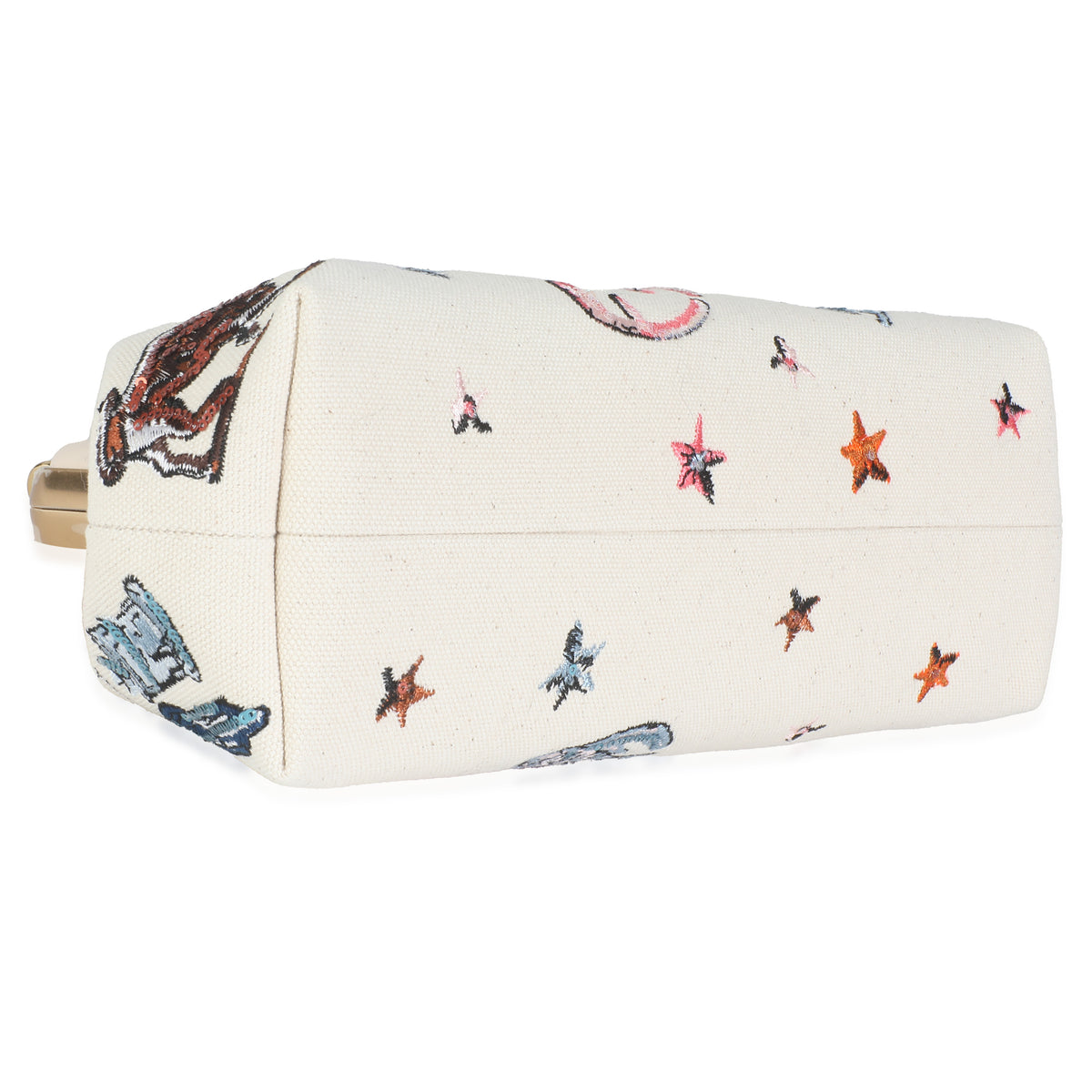 Fendi White Astrology Embroidered Canvas First Small Bag Handbag clasp