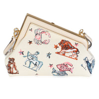 Fendi White Astrology Embroidered Canvas First Small Bag Handbag fv