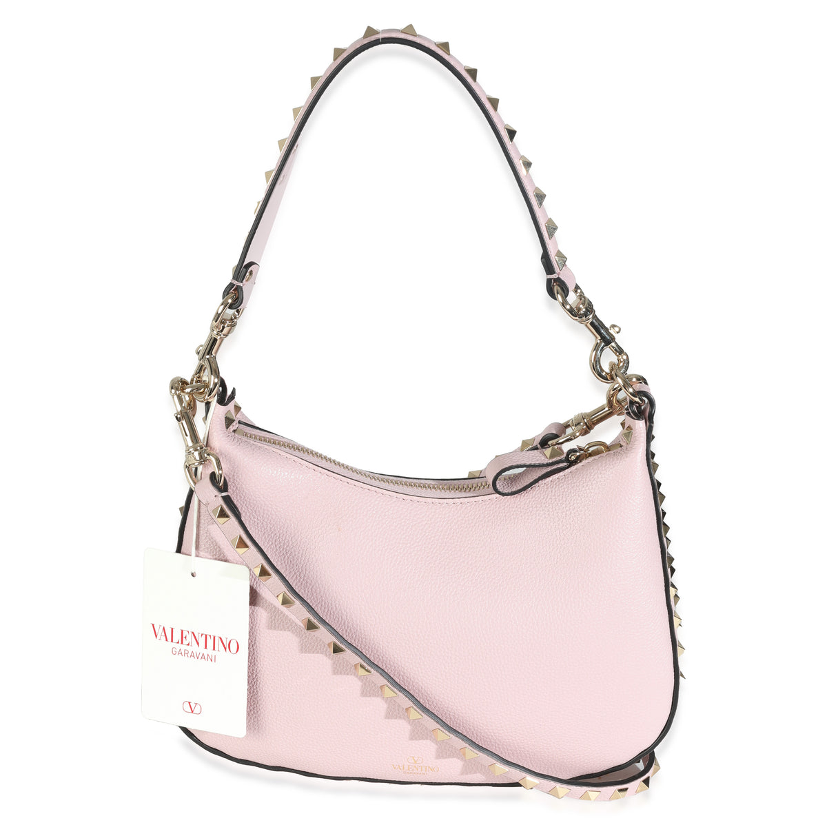Valentino Water Lilac Grained Calfskin Rockstud Hobo Bag Handbag bv