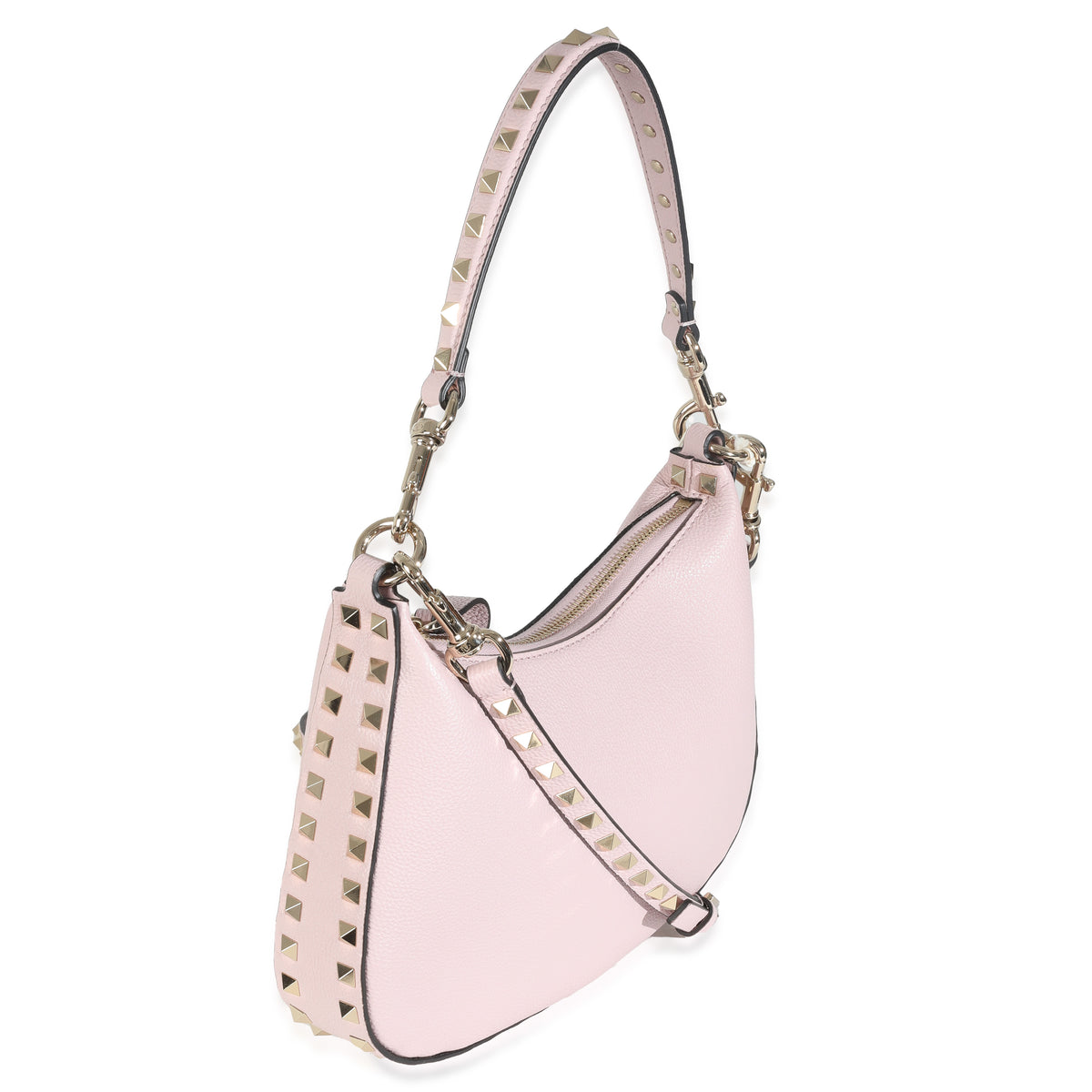 Valentino Water Lilac Grained Calfskin Rockstud Hobo Bag Handbag pv