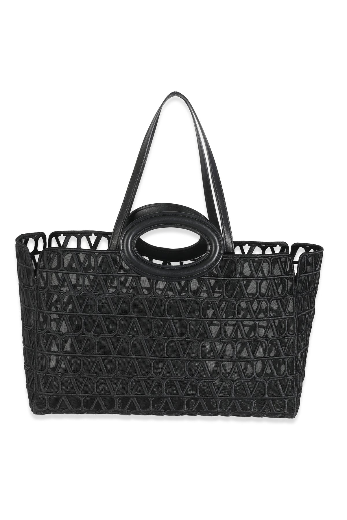Valentino Black Mesh Fabric Le Troisieme Tote Bag Handbag av