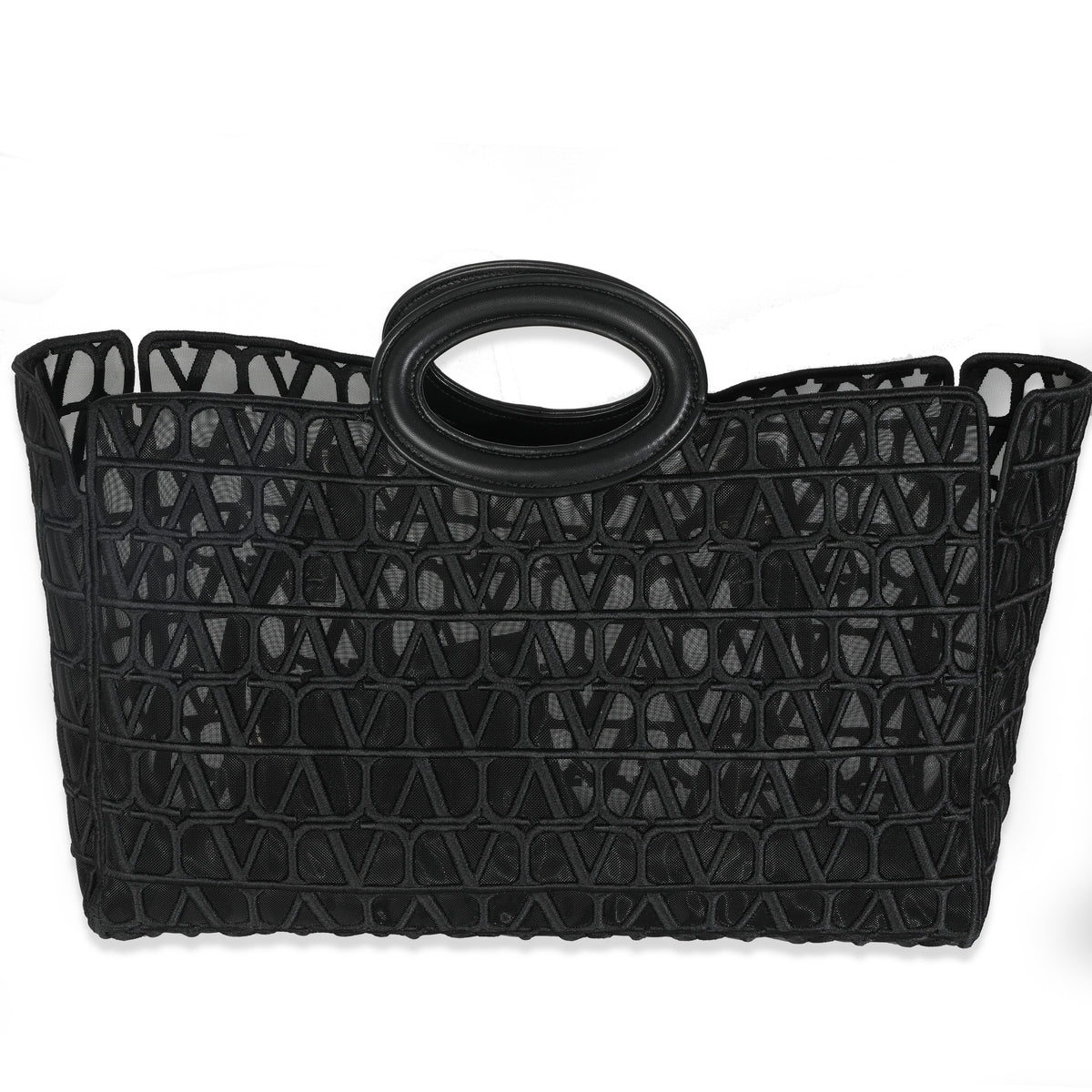 Valentino Black Mesh Fabric Le Troisieme Tote Bag Handbag bv