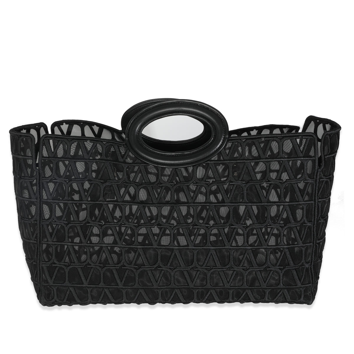 Valentino Black Mesh Fabric Le Troisieme Tote Bag Handbag fv