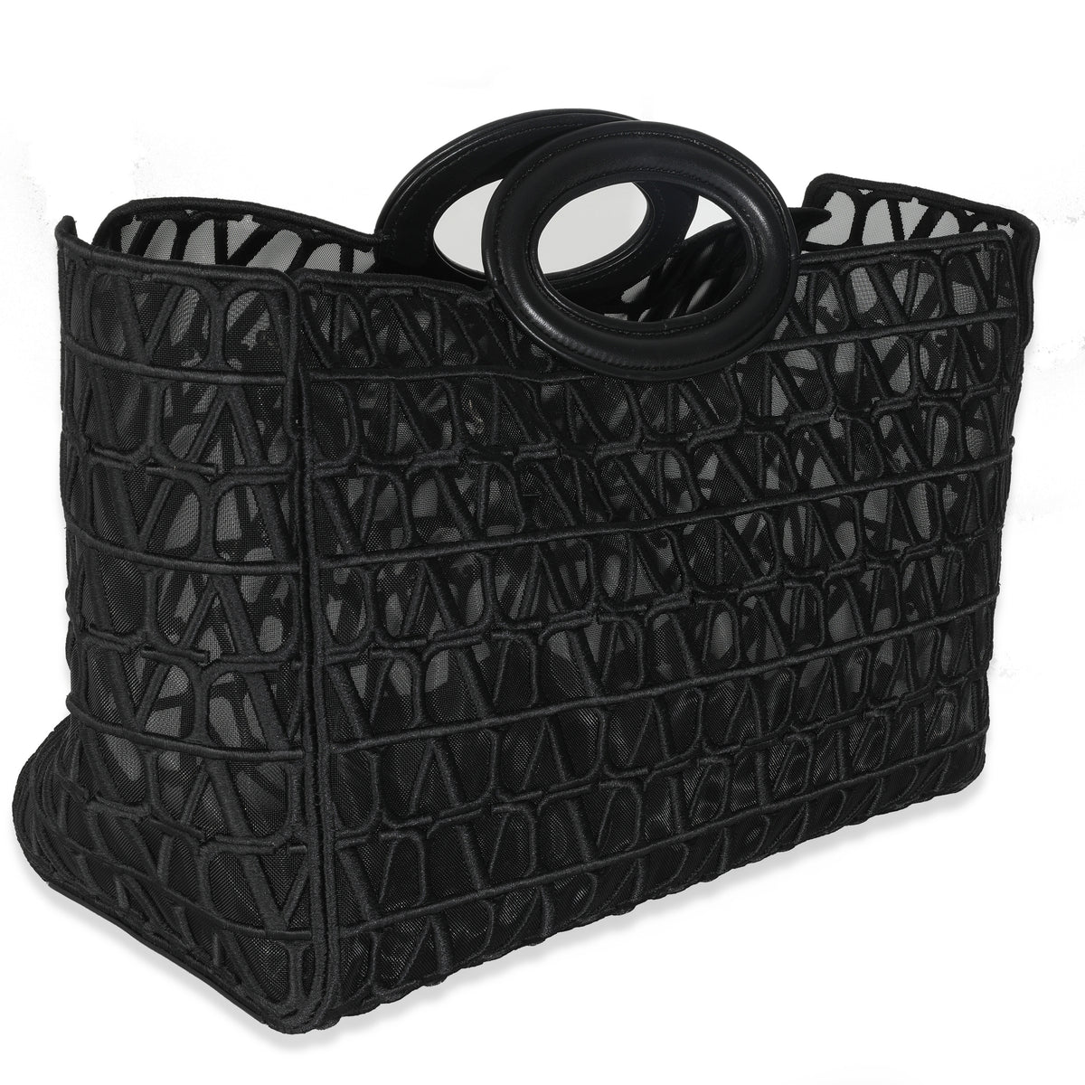 Valentino Black Mesh Fabric Le Troisieme Tote Bag Handbag pv