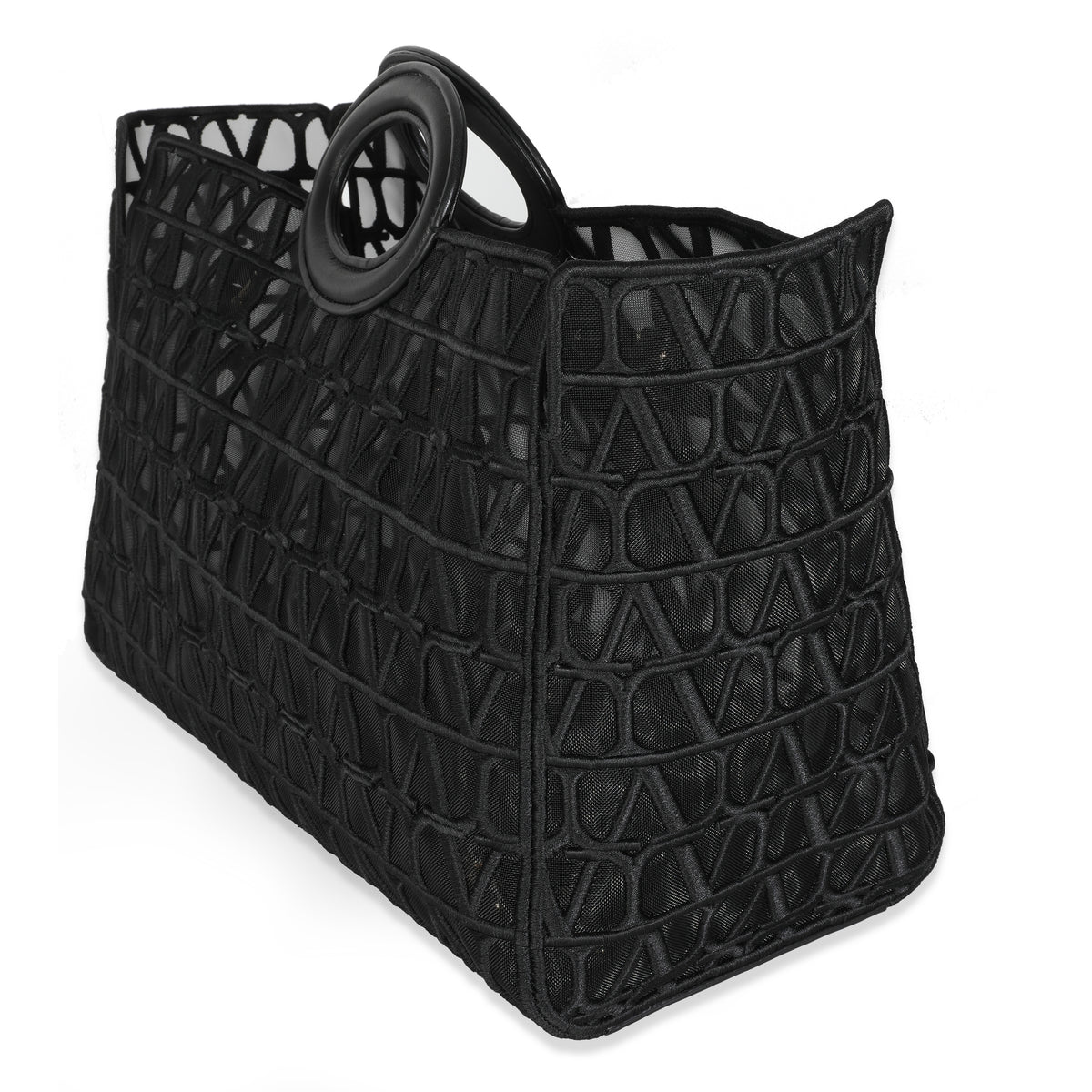 Valentino Black Mesh Fabric Le Troisieme Tote Bag Handbag sv