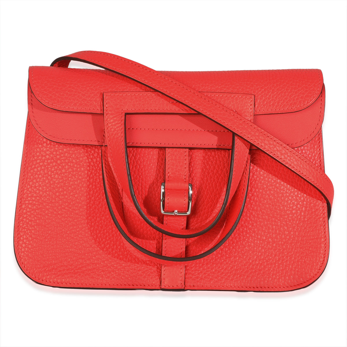 Hermès Rose Texas Clemence Halzan 25 PHW Handbag fv