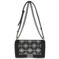 Chanel Black Jersey Strass Old Medium Boy Bag Handbag av