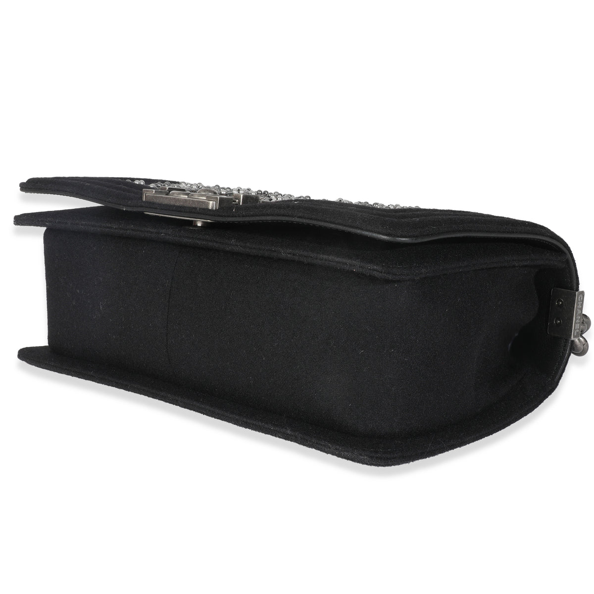 Chanel Black Jersey Strass Old Medium Boy Bag Handbag box