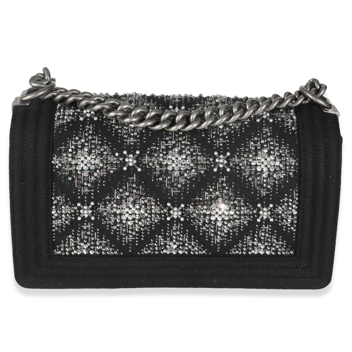 Chanel Black Jersey Strass Old Medium Boy Bag Handbag bv