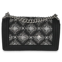 Chanel Black Jersey Strass Old Medium Boy Bag Handbag bv