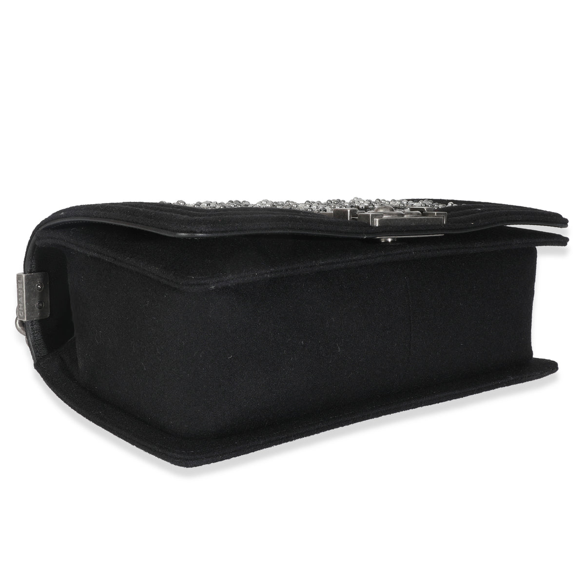 Chanel Black Jersey Strass Old Medium Boy Bag Handbag clasp