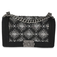 Chanel Black Jersey Strass Old Medium Boy Bag Handbag fv