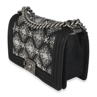 Chanel Black Jersey Strass Old Medium Boy Bag Handbag sv