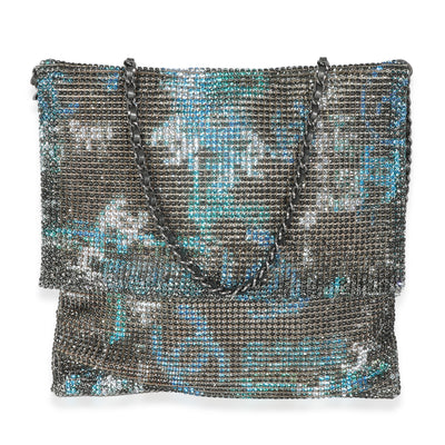 Chanel Silver Blue Graffiti CC Chainmail Flap Bag Handbag fv