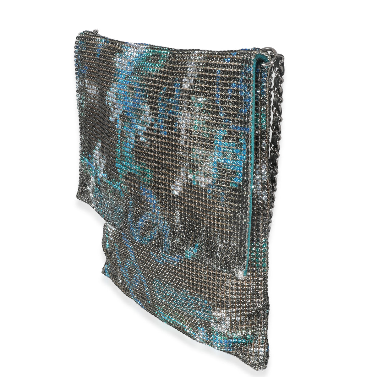Chanel Silver Blue Graffiti CC Chainmail Flap Bag Handbag sv