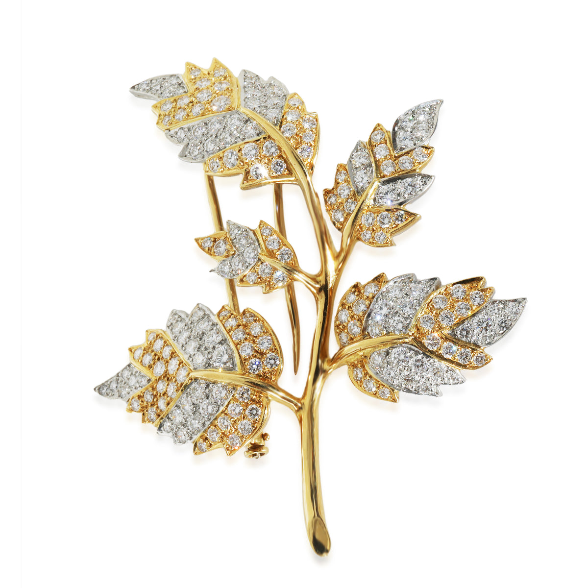 Tiffany & Co. Yellow Gold & Platinum Diamond 5 Leaf Schlumberger Brooch fv