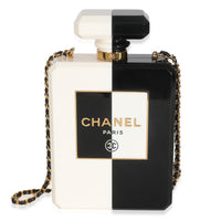 Chanel White Black Plexiglass Perfume Bottle Clutch Handbag fv