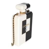 Chanel White Black Plexiglass Perfume Bottle Clutch Handbag pv