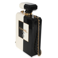 Chanel White Black Plexiglass Perfume Bottle Clutch Handbag sv