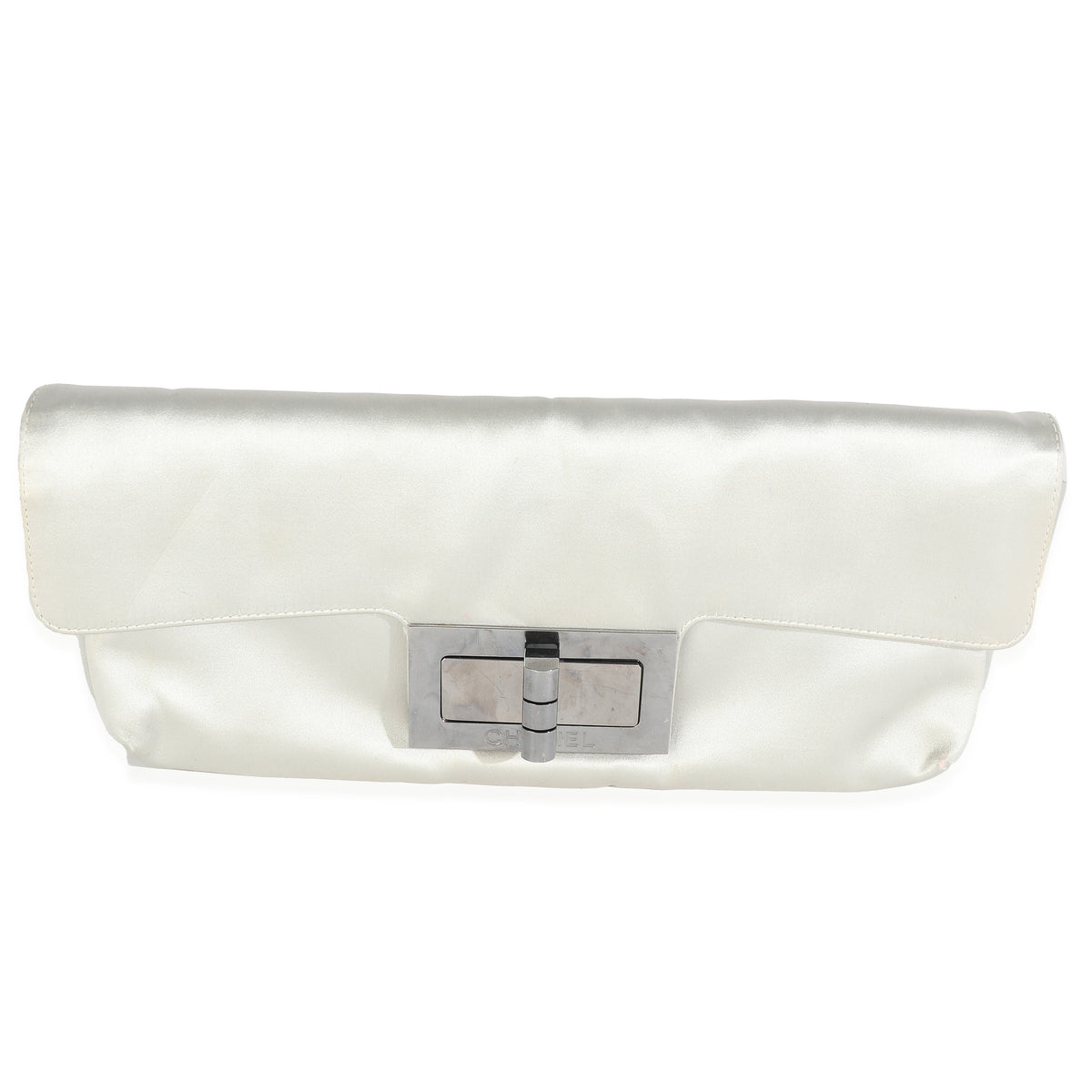 Chanel Grey Satin Silk Reissue Foldover XL Clutch Handbag fv