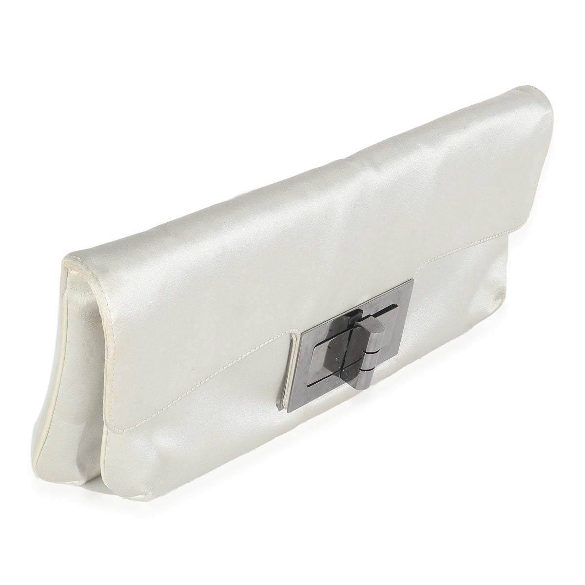 Chanel Grey Satin Silk Reissue Foldover XL Clutch Handbag pv