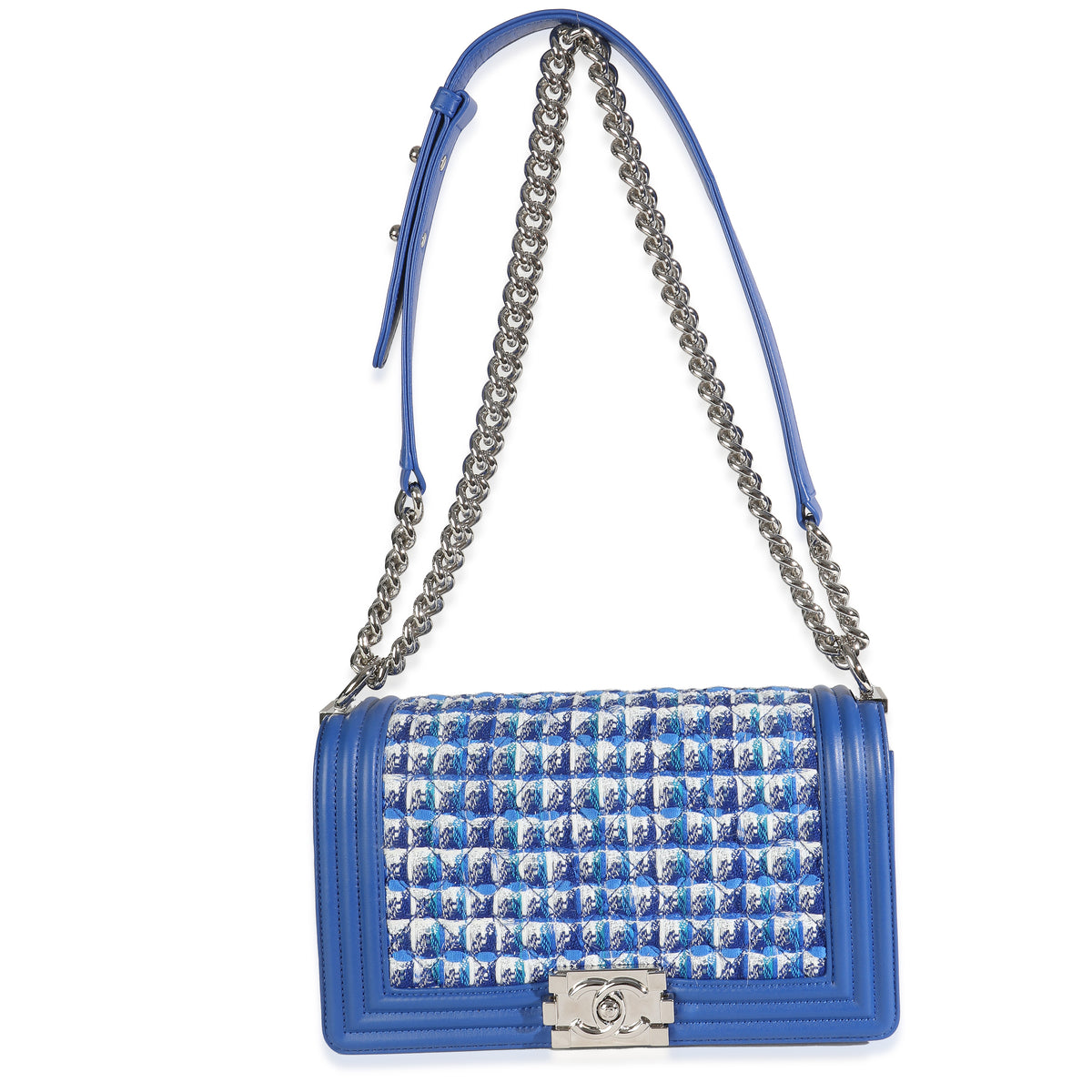 Chanel Blue Lambskin Quilted Tweed Old Medium Boy Bag Handbag av