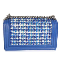 Chanel Blue Lambskin Quilted Tweed Old Medium Boy Bag Handbag bv
