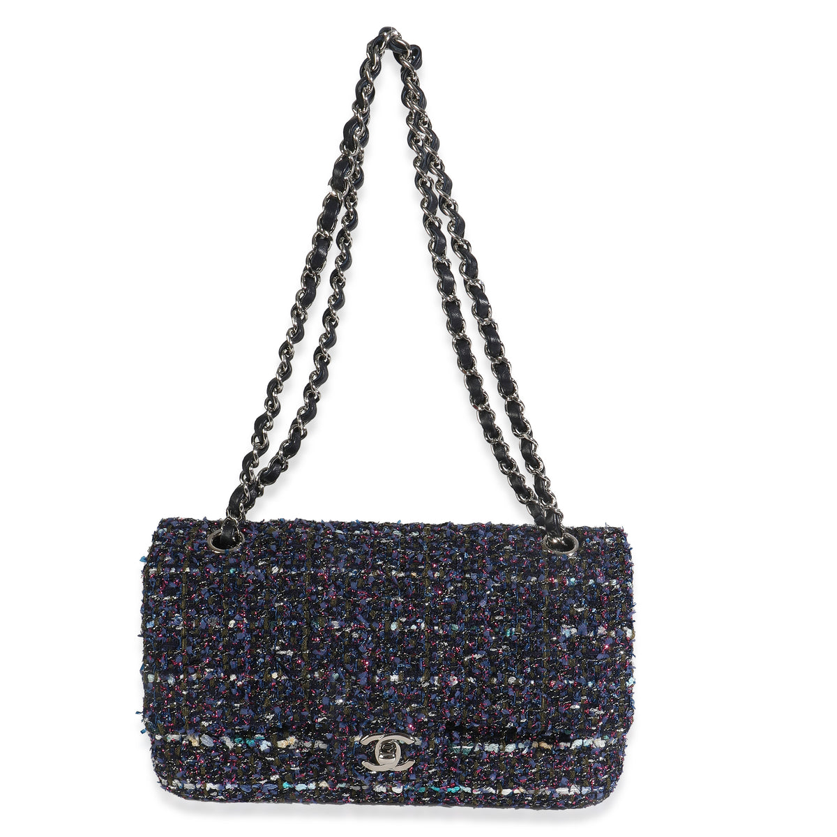 Chanel Navy Multicolored Metallic Tweed Medium Classic Double Flap Bag Handbag ad1