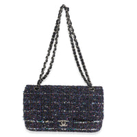 Chanel Navy Multicolored Metallic Tweed Medium Classic Double Flap Bag Handbag ad1
