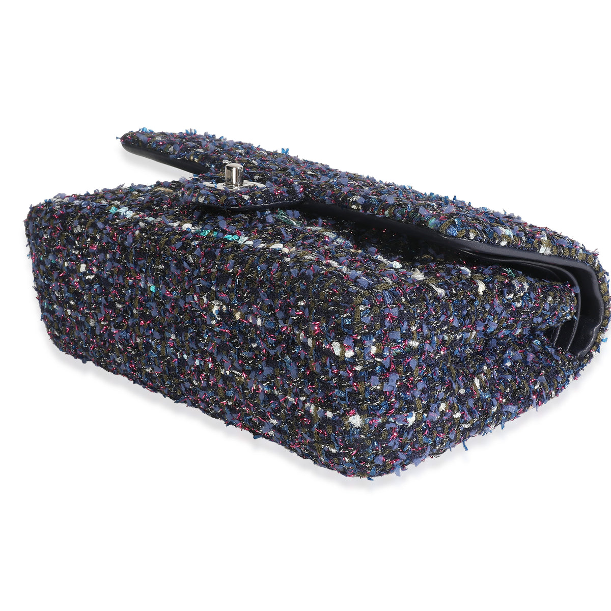 Chanel Navy Multicolored Metallic Tweed Medium Classic Double Flap Bag Handbag box