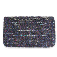 Chanel Navy Multicolored Metallic Tweed Medium Classic Double Flap Bag Handbag bv
