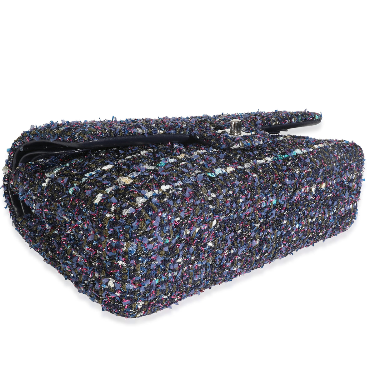 Chanel Navy Multicolored Metallic Tweed Medium Classic Double Flap Bag Handbag clasp