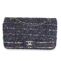Chanel Navy Multicolored Metallic Tweed Medium Classic Double Flap Bag Handbag fv