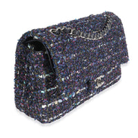 Chanel Navy Multicolored Metallic Tweed Medium Classic Double Flap Bag Handbag pv