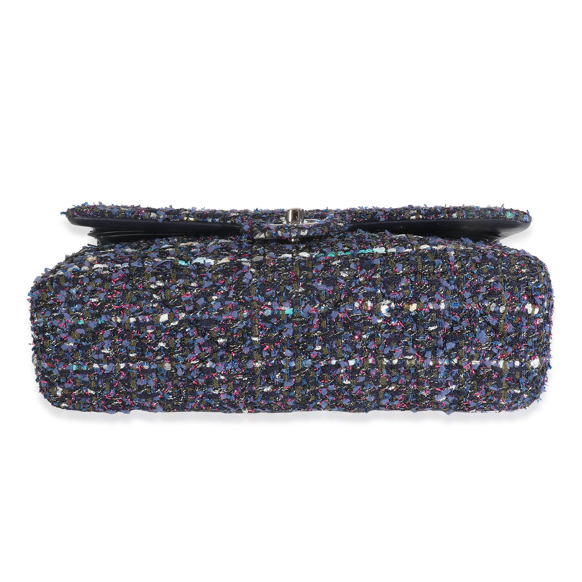 Chanel Navy Multicolored Metallic Tweed Medium Classic Double Flap Bag Handbag stamp