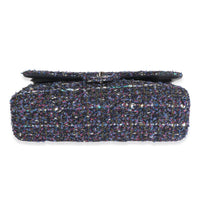 Chanel Navy Multicolored Metallic Tweed Medium Classic Double Flap Bag Handbag stamp