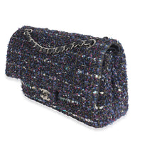 Chanel Navy Multicolored Metallic Tweed Medium Classic Double Flap Bag Handbag sv