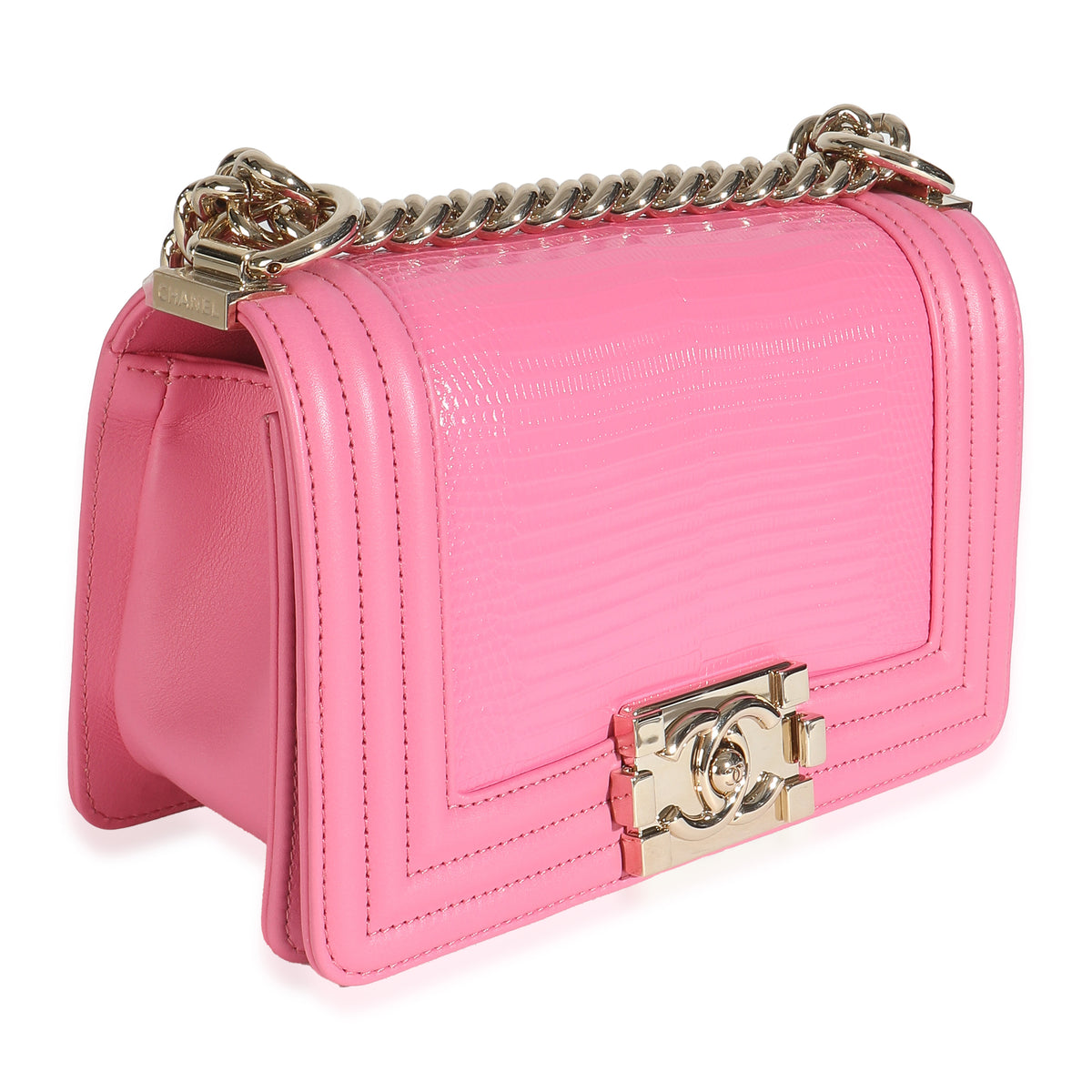Chanel Pink Lambskin Lizard Small Boy Bag Handbag pv