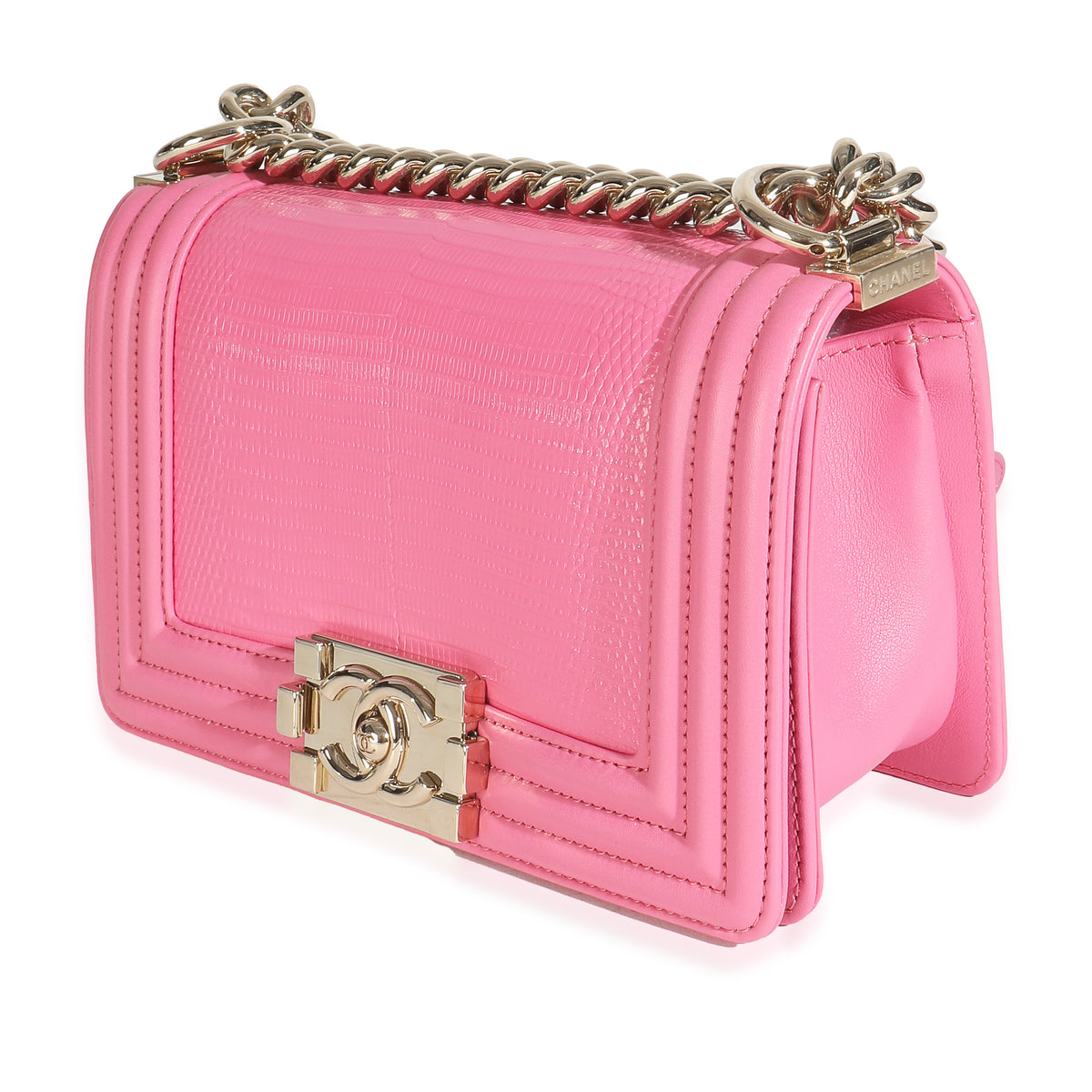 Chanel Pink Lambskin Lizard Small Boy Bag Handbag sv