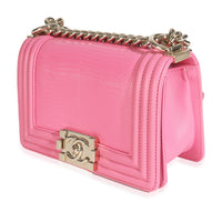 Chanel Pink Lambskin Lizard Small Boy Bag Handbag sv
