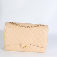Chanel Beige Quilted Caviar Maxi Double Flap Bag Handbag id