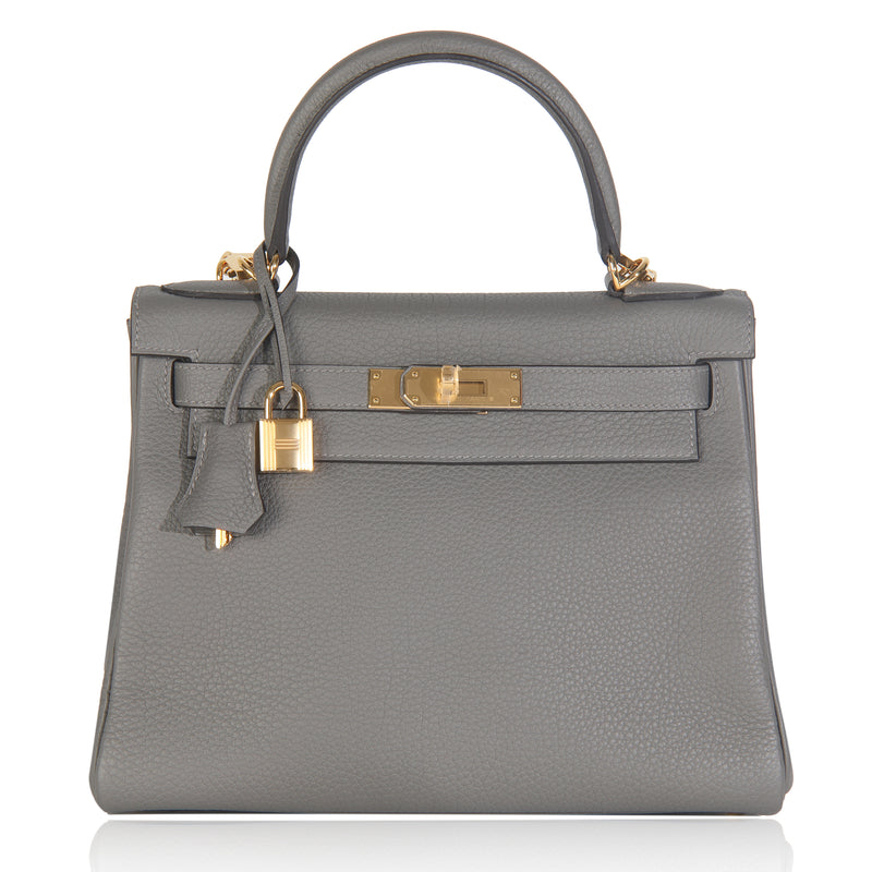 Hermès Etain Clemence Retourne Kelly 28 GHW Handbag fv