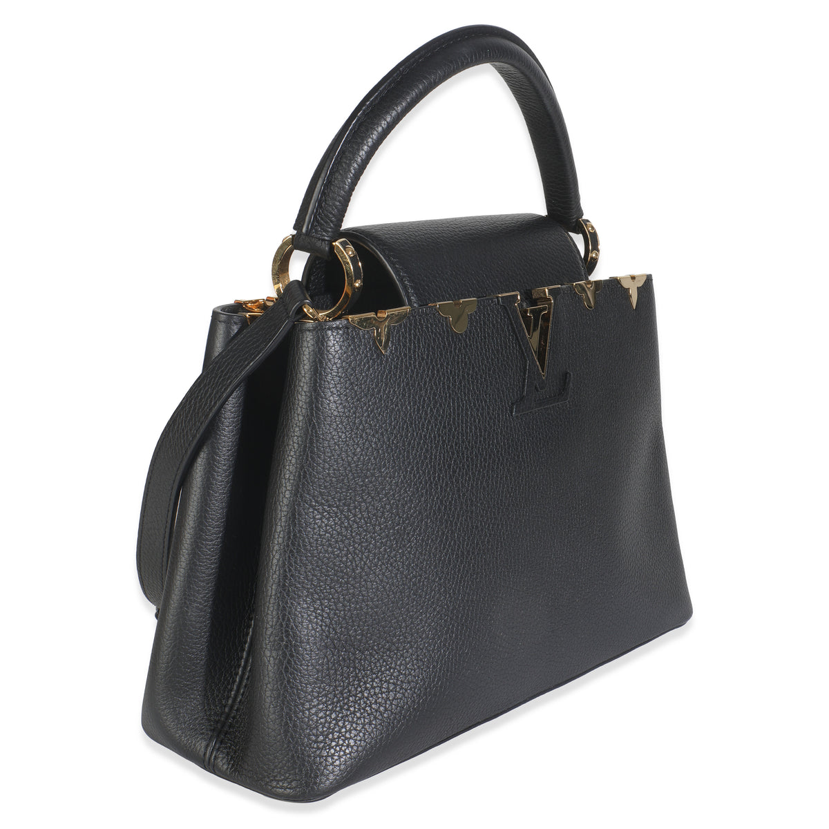 Louis Vuitton Black Taurillon Flower Crown Capucines MM Handbag pv