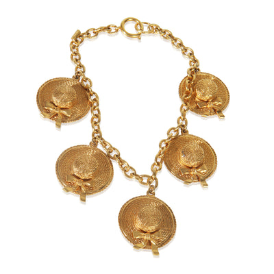 Chanel Gold Plated  Vintage Sunhat Charm Necklace fv